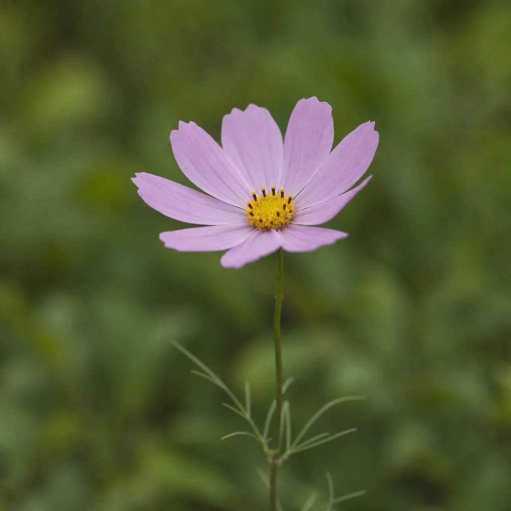 A simple flower against a plain blurred green background